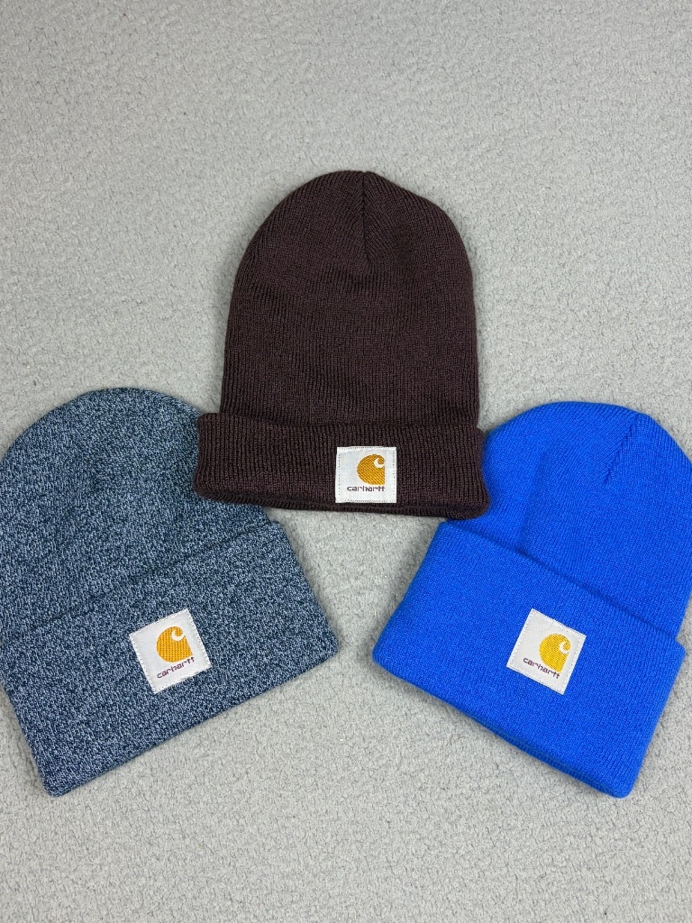 Lot of 3 Carhartt Beanies Blue Burgundy Gray Outdoor Winter Hats